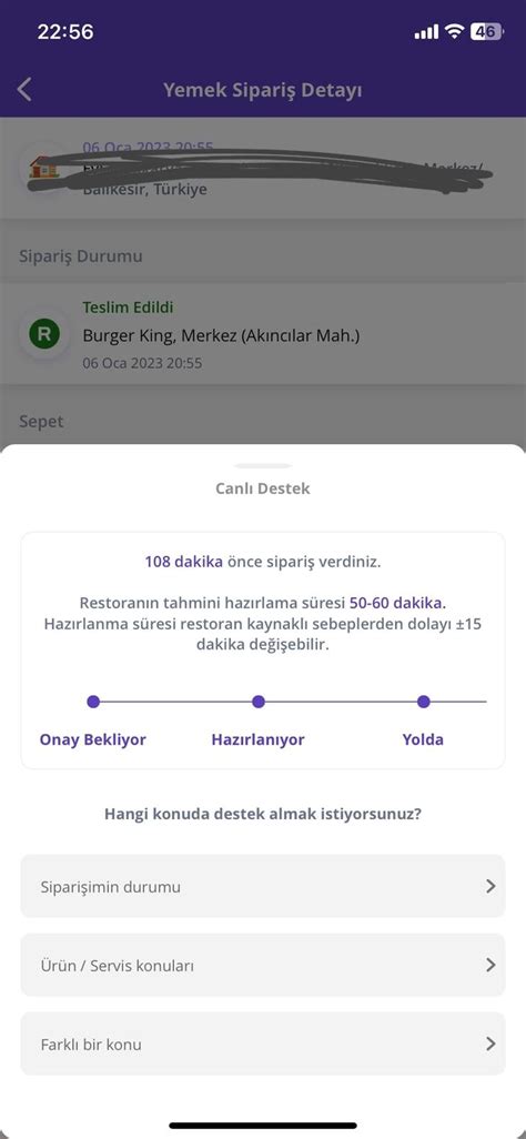 burger king evime gelmiyor